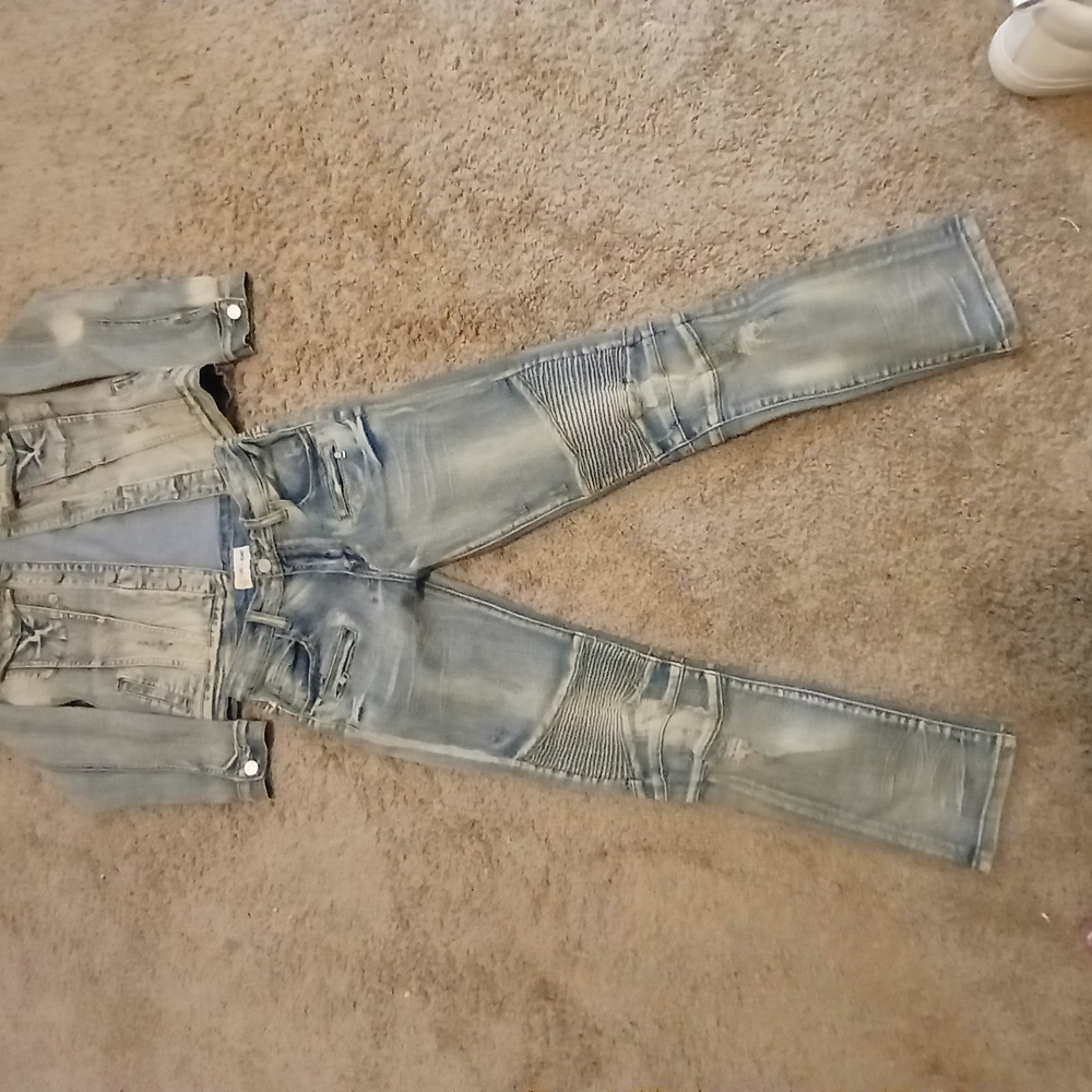 Distressed Denim Jacket and Jeans Set